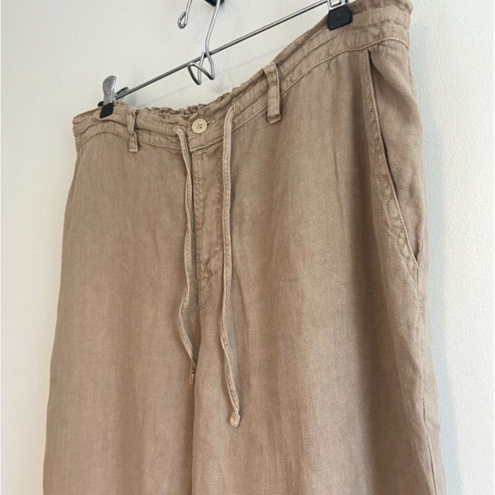 CP SHADES Tan 100% Linen Pants Wide Leg, Elastic Back, Button Front Pants Size L